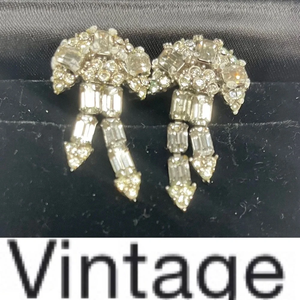 Vintage Mid Century Art Deco Cascading Rhinestone Earrings